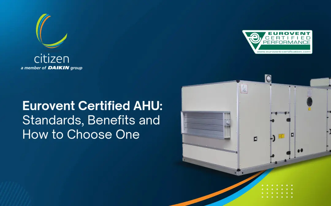 Citizen Industries air handling unit with Eurovent Certified Performance logo beside the blog title on a blue background